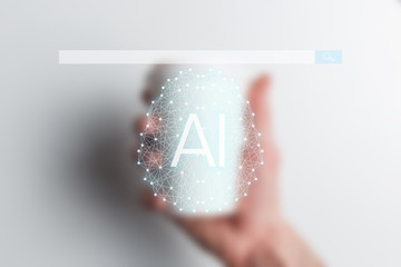 Concept information smart search. World community and Neural network. New minimal creative concept. Searching information data on internet networking concept. AI(Artificial Intelligence)