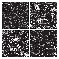 Hand drawn seamless pattern with speech bubbles for text. Vector pop art background and words. Doodle element for dialog or comic