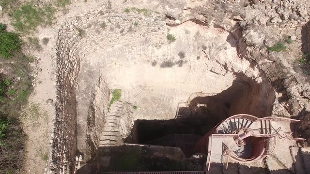 Top view of Water system ruins at Tel Hazor National Park. Israel. DJI-0002-07