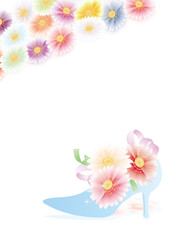 ガラスの靴にガーベラのカラフルな花のイラスト縦スタイル背景素材