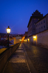 Obraz premium Empty street next to Prague Castle in the morning, Prague, Czech Republic.