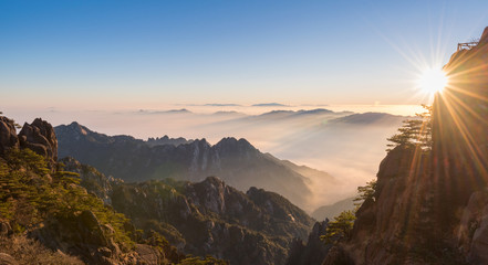 Sunrise over Mount Huangshan (Yellow mountain) in Anhui province, China