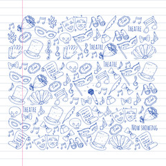 Theatre vector illustration. Entertaiment, cinema, stage, event. Background for banners, posters.