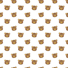 Seamless pattern with cubs in cartoon style on a white background. Illustration of a cute teddy bear. Bear head for packaging design, textile, wrapping paper.