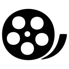 Film reel icon. Camera reel. Cinema, movie, multimedia signs. Concept of filmmaking, documentary, photography, cinematography.