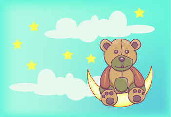 teddy bear on the clouds vector cartoon illustration