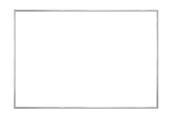 Obraz premium Rectangle realistic frame metal or silver. Slender on white background. Steel, photoframe template. For picture. Vector illustration.