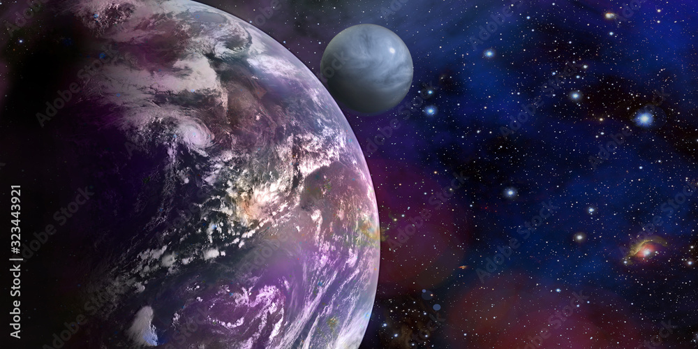Wall mural pink planet with satellite in deep space fantasy cosmic background