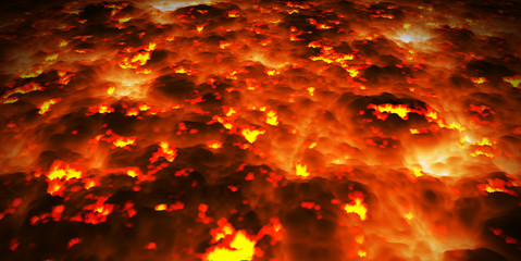 Fototapeta na wymiar Fire cloud or ground hot lava abstract background. Burning coals- crack surface
