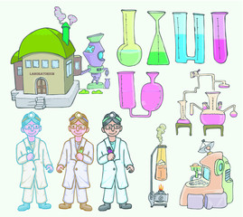 Laboratory and scientist hand draw illustration