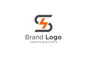 Letter S Logo with Flash Thunderbolt Electricity Icon inside. Flat Vector Logo Design Template Element