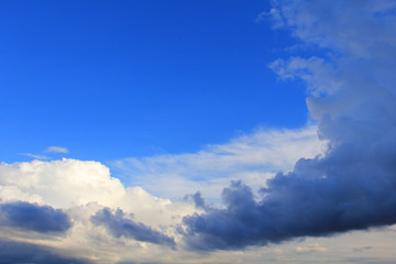 Fototapeta na wymiar Big white clouds on a high blue sky
