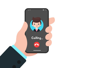 Vector cartoon mobile phone screen during a call. The concept of calling a business phone.