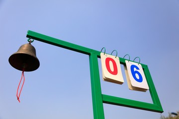Scoreboard and bells at the scene of the game