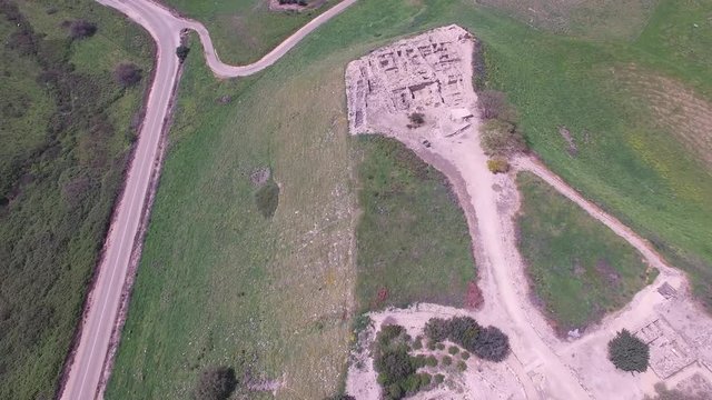 Top aerial view of Citadel and Water System of Tel Hazor. Israel. DJI-0002-11