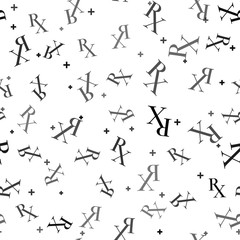 Black Medicine symbol Rx prescription icon isolated seamless pattern on white background. Vector Illustration