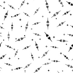 Black Electric wire plug and socket icon isolated seamless pattern on white background. Vector Illustration