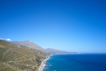 Aerial view of Preveli palm beach and lagoon near Rethymno in Crete, Greece, Mediterranean