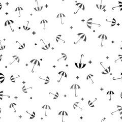 Black Classic elegant opened umbrella icon isolated seamless pattern on white background. Rain protection symbol. Vector Illustration