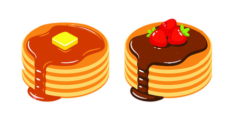 Pancakes with jam on a white background