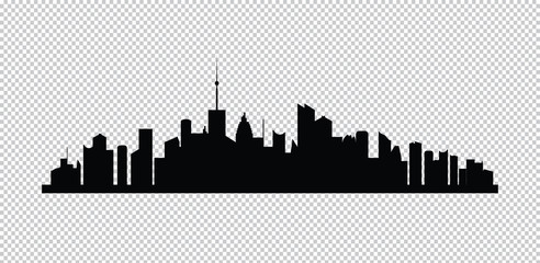 The silhouette o f the city in a flat style. Modern urban landscape on transparent background. Jpeg illustration