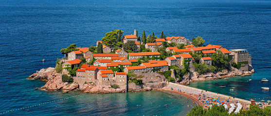 View on the old town of Sveti Stefan, Montenegro