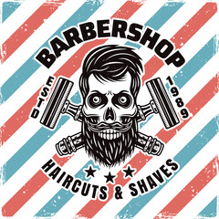 Barbershop emblem with bearded skull isolated