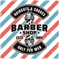 Barbershop emblem with barber pole and sample text