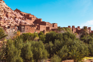Fototapeta na wymiar Ksar of Ait-Ben-Haddou and Ouarzazate river valley - Ouarzazate , Morocco
