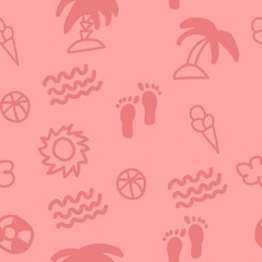 summer pattern. peach background. Palm. ball. sea. ice cream. traces.
