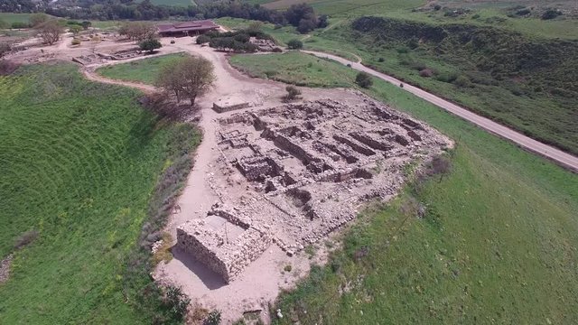 Aerial overview of Citadel ruins of Tel Hazor. Israel. DJI-0003-02