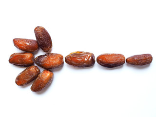 dried dates fruit or date palm isolated on white background.