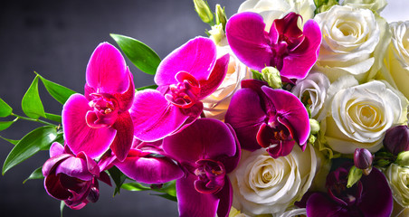 Fototapeta premium Composition with bouquet of freshly cut flowers