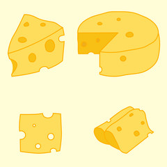 Cartoon cheese icons set. Vector Illustration