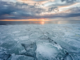 Ice covered north sea. Aerial