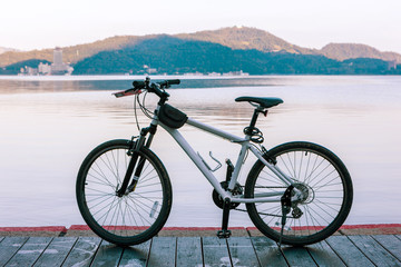 Fototapeta premium Bicycle parking on the shore in the morning.