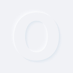 Vector button letter of alphabet O. Bright white gradient neumorphic effect character type icon. Internet gray symbol isolated on a background.