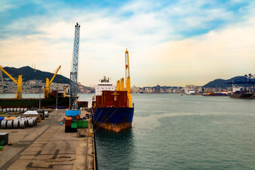Cargo port of Busan, South Korea, the fifth largest container terminal harbor in the world.
