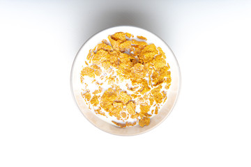 Breakfast cereal in bowl with white background