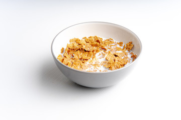 Breakfast cereal in bowl with white background