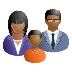 Family African American with child avatar icon isolated on white background. Parents and son.