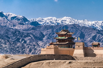 Tower of Jiayuguan Castle, The last fortress of the Great Wall of China. Gansu province, China.