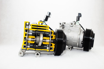 Air conditioning compressor with a cut view