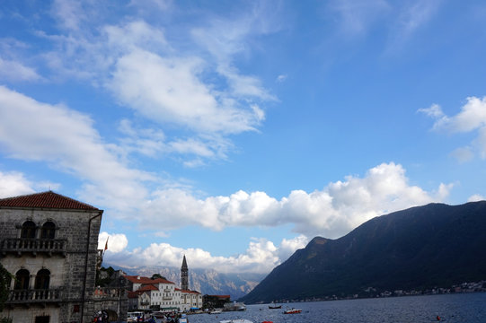 Saint George island, Kotor, Montenegro on the 7th October 2017 : Our Lady of the Rocks and Saint George island in the sea