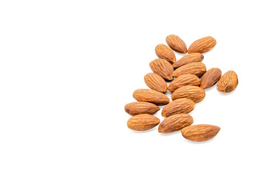 Almond nuts isolated with white background.