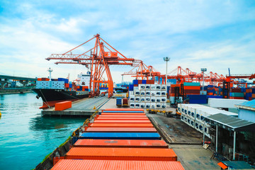Cargo port of Busan, South Korea, the fifth largest container terminal harbor in the world.