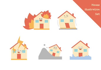 Natural Disaster Illustration Set, House Insurance, Mascot