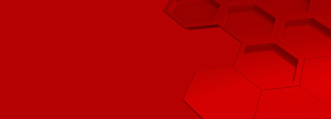 3d illustration of red modern honeycomb background, wallpaper or web banner with empty space for text or logo	