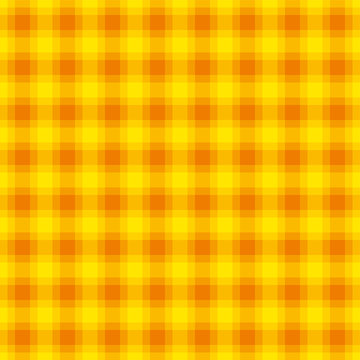 Yellow and orange check pattern, square seamless tile. Also called checker or chequer. Step pattern, a texture used for textiles. Horizontal and vertical lines forming squares. Illustration. Vector.