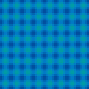 Blue and turquoise check pattern, square seamless tile. Also called checker or chequer. Step pattern, a texture used for textiles. Horizontal and vertical lines forming squares. Illustration. Vector.